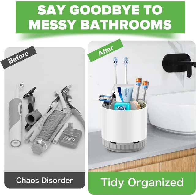 Alt view image 6 of 7 - GFWARE Rotating White Toothbrush Holder for Bathroom Organizer, Drainage