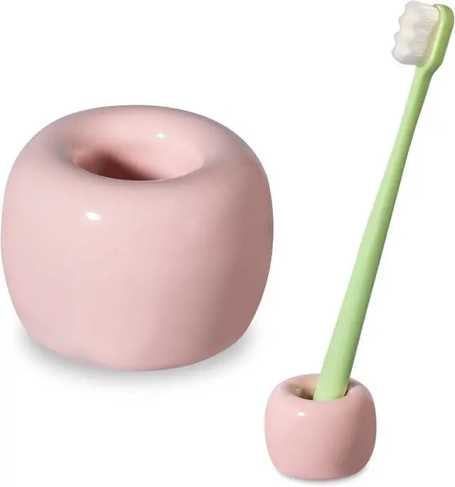 Main image of Urbanstrive Sleek Mini Ceramics Toothbrush Holder Stand for Bathroom Vanity Countertops, Pink