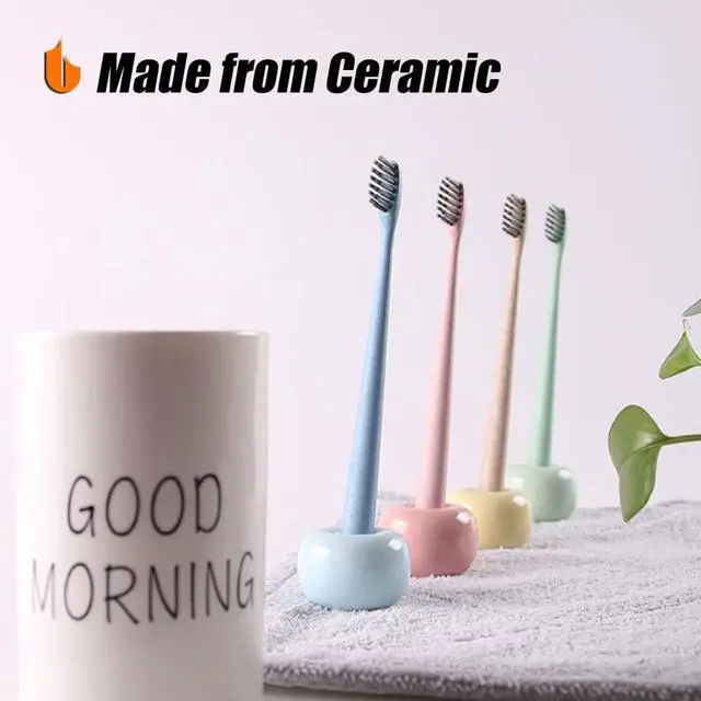Alt view image 4 of 7 - Urbanstrive Sleek Mini Ceramics Toothbrush Holder Stand for Bathroom Vanity Countertops, Pink