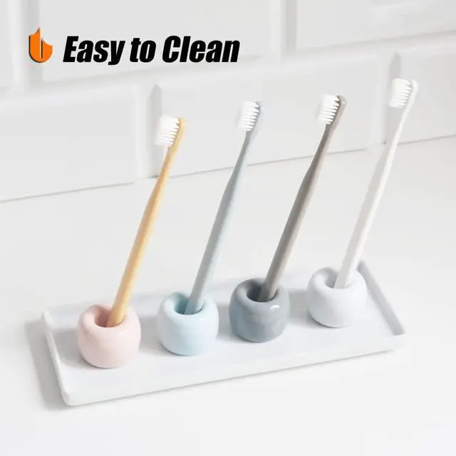Alt view image 6 of 7 - Urbanstrive Sleek Mini Ceramics Toothbrush Holder Stand for Bathroom Vanity Countertops, Pink
