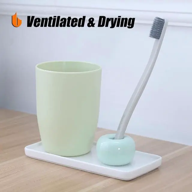 Alt view image 5 of 7 - Urbanstrive Sleek Mini Ceramics Toothbrush Holder Stand for Bathroom Vanity Countertops, Pink
