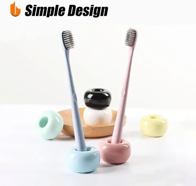 Alt view image 3 of 7 - Urbanstrive Sleek Mini Ceramics Toothbrush Holder Stand for Bathroom Vanity Countertops, Pink