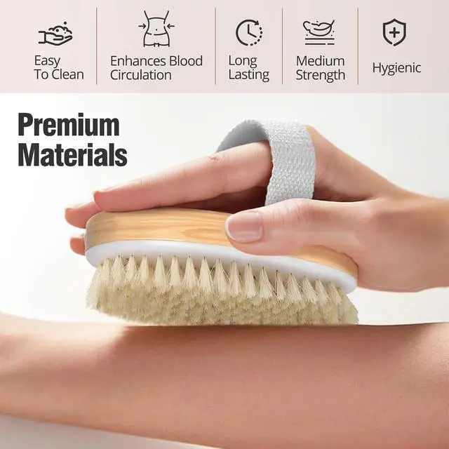Alt view image 3 of 7 - 2 Pack Dry Brushing Body Brush, Natural and Soft Bristle Shower Brush for Body Cleaning, Exfoliating Bath Brush for Lymphatic Drainage Improve Circulation, Body Exfoliator Scrubber for Women Men