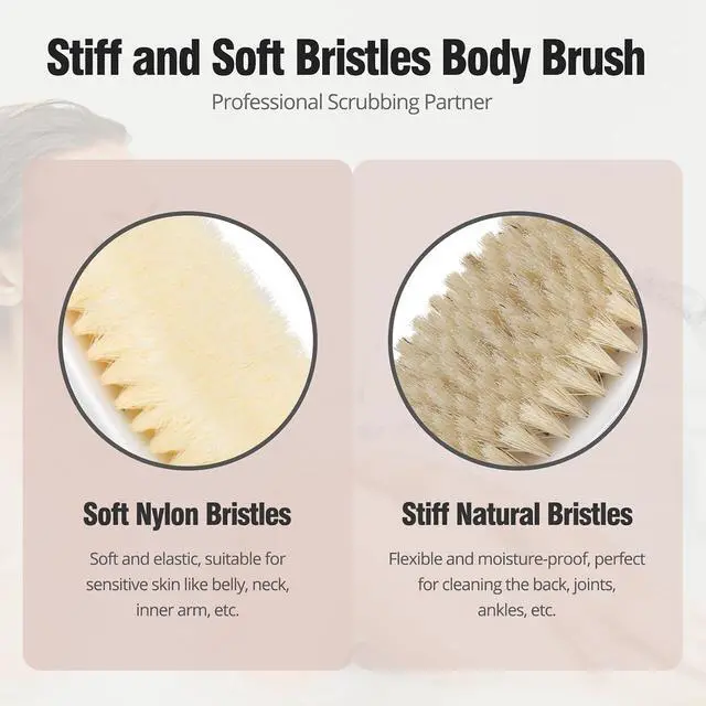 Alt view image 4 of 7 - 2 Pack Dry Brushing Body Brush, Natural and Soft Bristle Shower Brush for Body Cleaning, Exfoliating Bath Brush for Lymphatic Drainage Improve Circulation, Body Exfoliator Scrubber for Women Men