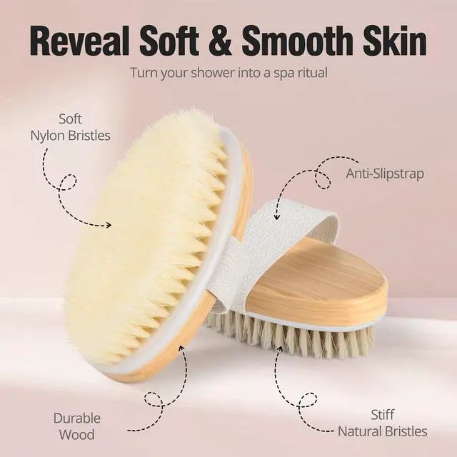 Alt view image 6 of 7 - 2 Pack Dry Brushing Body Brush, Natural and Soft Bristle Shower Brush for Body Cleaning, Exfoliating Bath Brush for Lymphatic Drainage Improve Circulation, Body Exfoliator Scrubber for Women Men