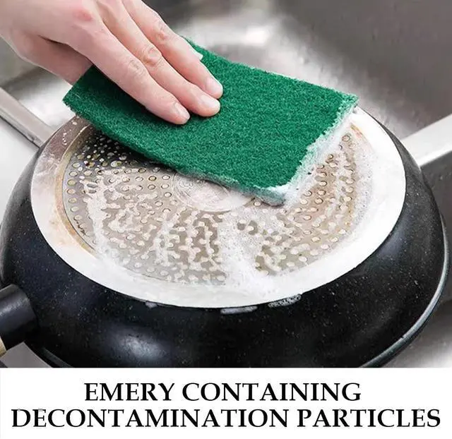 Alt view image 5 of 7 - Heavy Duty Scour Pads Sponge Dish Scrubber Green Reusable Household Scrub Pads for for Dishes, Kitchen Scrubbers & Metal Grills 4 x 6 x 0.31inch (10Pcs)