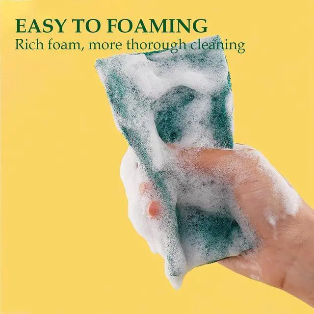 Alt view image 7 of 7 - Heavy Duty Scour Pads Sponge Dish Scrubber Green Reusable Household Scrub Pads for for Dishes, Kitchen Scrubbers & Metal Grills 4 x 6 x 0.31inch (10Pcs)