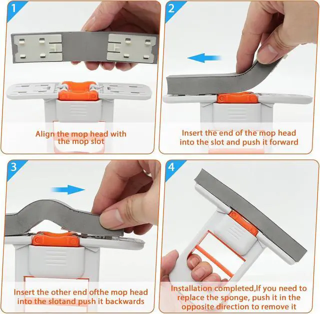 Alt view image 5 of 7 - Self Squeezing Mini Mop, Orange Small Sponge Mop, Wet and Dry Use Cleaning System, Foldable Desktop Mop, One-Hand Squeeze Handle and Replaceable Head