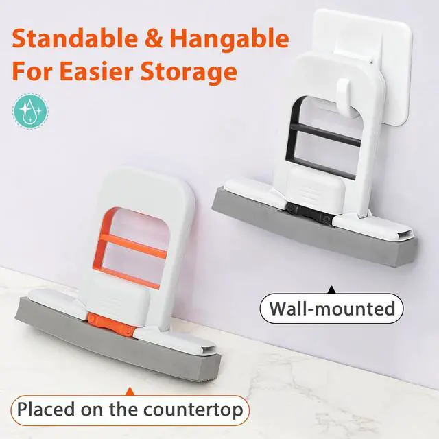 Alt view image 7 of 7 - Self Squeezing Mini Mop, Orange Small Sponge Mop, Wet and Dry Use Cleaning System, Foldable Desktop Mop, One-Hand Squeeze Handle and Replaceable Head