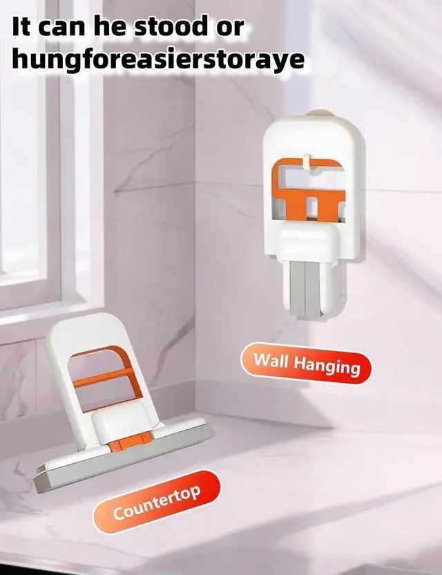 Alt view image 6 of 6 - Self Squeezing Mini Mop, Mini Foldable Desktop Mop, Orange Small Sponge Mop, Wet and Dry Use Cleaning System, Replaceable Head, for Desktop, Kitchen, Counter, Glass, Tile (White)