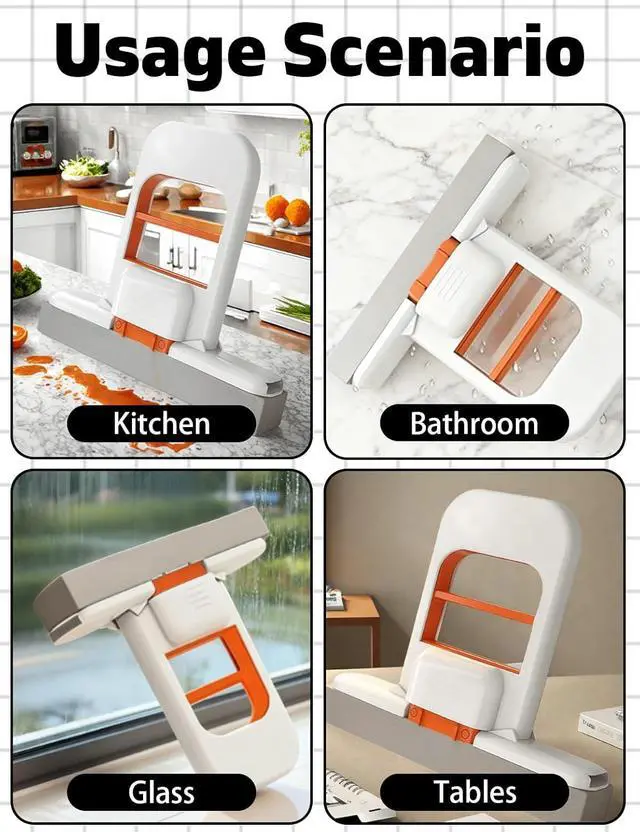 Alt view image 3 of 6 - Self Squeezing Mini Mop, Mini Foldable Desktop Mop, Orange Small Sponge Mop, Wet and Dry Use Cleaning System, Replaceable Head, for Desktop, Kitchen, Counter, Glass, Tile (White)
