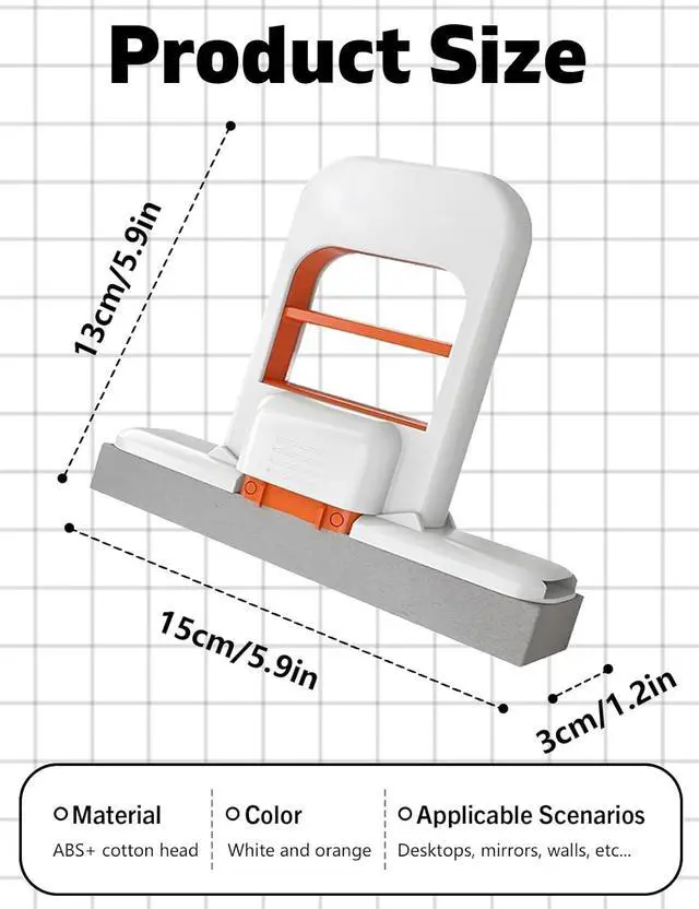 Alt view image 2 of 6 - Self Squeezing Mini Mop, Mini Foldable Desktop Mop, Orange Small Sponge Mop, Wet and Dry Use Cleaning System, Replaceable Head, for Desktop, Kitchen, Counter, Glass, Tile (White)