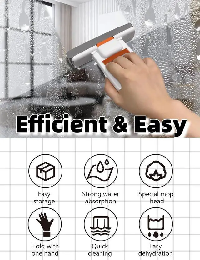 Alt view image 5 of 6 - Self Squeezing Mini Mop, Mini Foldable Desktop Mop, Orange Small Sponge Mop, Wet and Dry Use Cleaning System, Replaceable Head, for Desktop, Kitchen, Counter, Glass, Tile (White)