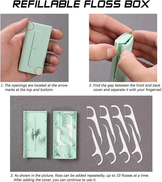 Alt view image 3 of 7 - White Dental Floss Portable Case Dispenser Automatic 10 Picks Adult Flosses