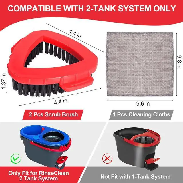 Alt view image 2 of 7 - Scrub Brush for O Cedar RinseClean 2 Tank System, Ocedar Scrubber Mop Head, Spin Mop Scrub Brush Head Replacement, 1 Cleaning Clothes & 2 Pcs Hard Bristle Floor Scrub Brush for Bathroom, Kitchen, Tub