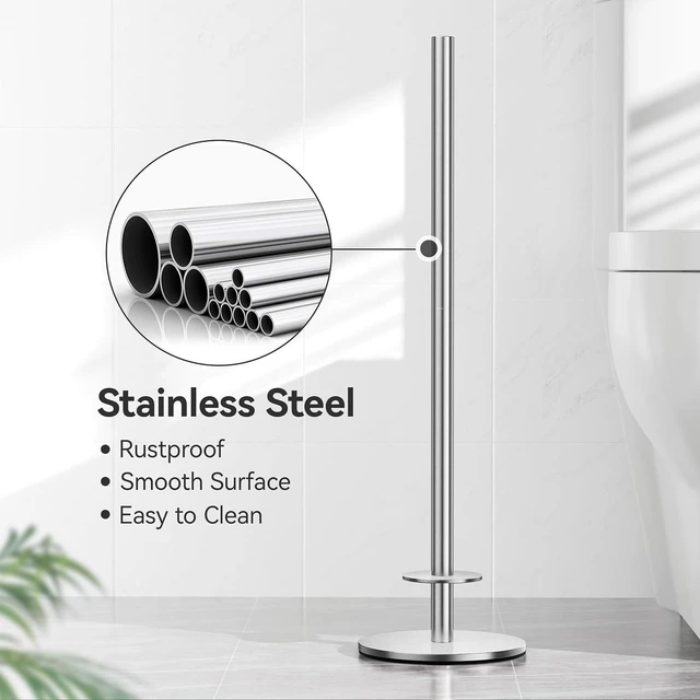 Alt view image 4 of 7 - Freestanding Toilet Paper Holder with Shelf,5 Roll Storage,Brushed Nickel