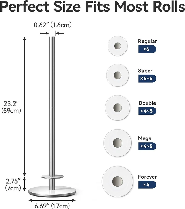 Alt view image 2 of 7 - Freestanding Toilet Paper Holder with Shelf,5 Roll Storage,Brushed Nickel