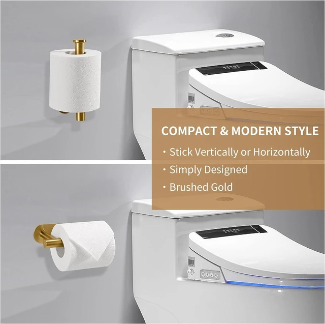 Alt view image 3 of 6 - LAYUKI Toilet Paper Holder,Gold,Wall Mount, Upgraded Adhesive Toilet Roll Holder,no Drilling,Bathroom/Rv/Washroom,SUS 304 Stainless Steel,Rustproof (Gold, 1 Piece)