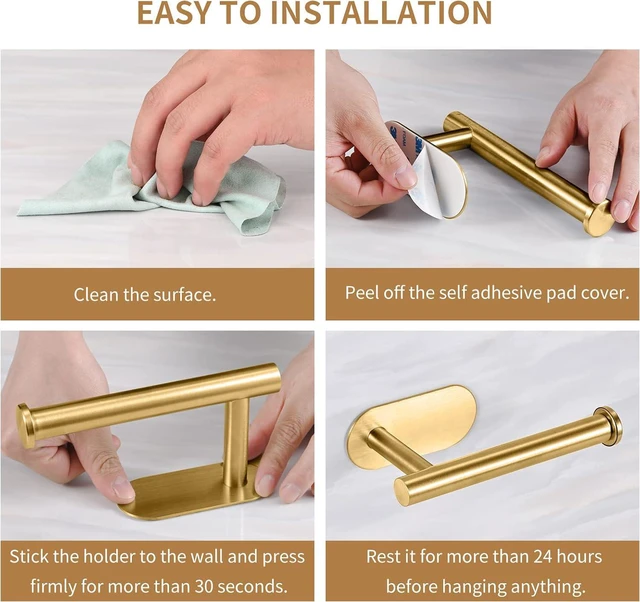 Alt view image 6 of 6 - LAYUKI Toilet Paper Holder,Gold,Wall Mount, Upgraded Adhesive Toilet Roll Holder,no Drilling,Bathroom/Rv/Washroom,SUS 304 Stainless Steel,Rustproof (Gold, 1 Piece)
