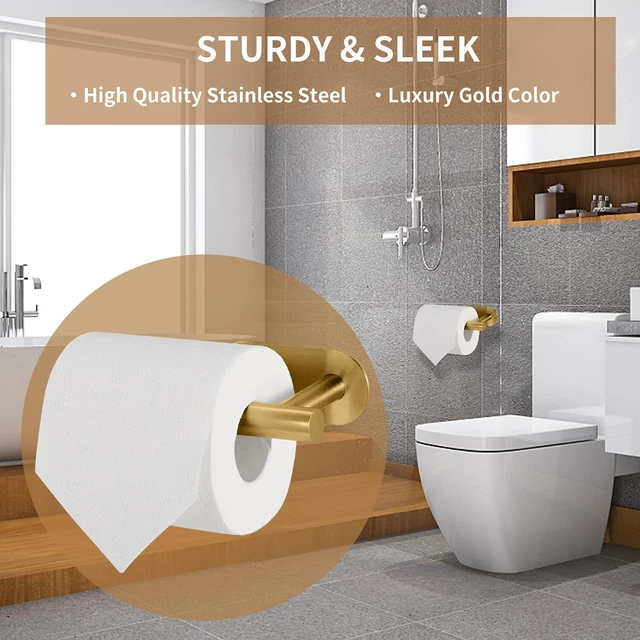 Alt view image 2 of 6 - LAYUKI Toilet Paper Holder,Gold,Wall Mount, Upgraded Adhesive Toilet Roll Holder,no Drilling,Bathroom/Rv/Washroom,SUS 304 Stainless Steel,Rustproof (Gold, 1 Piece)