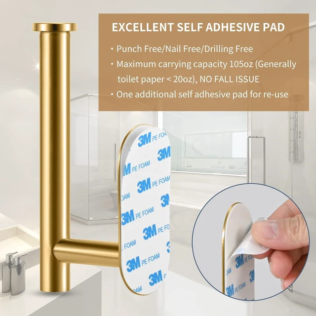 Alt view image 4 of 6 - LAYUKI Toilet Paper Holder,Gold,Wall Mount, Upgraded Adhesive Toilet Roll Holder,no Drilling,Bathroom/Rv/Washroom,SUS 304 Stainless Steel,Rustproof (Gold, 1 Piece)