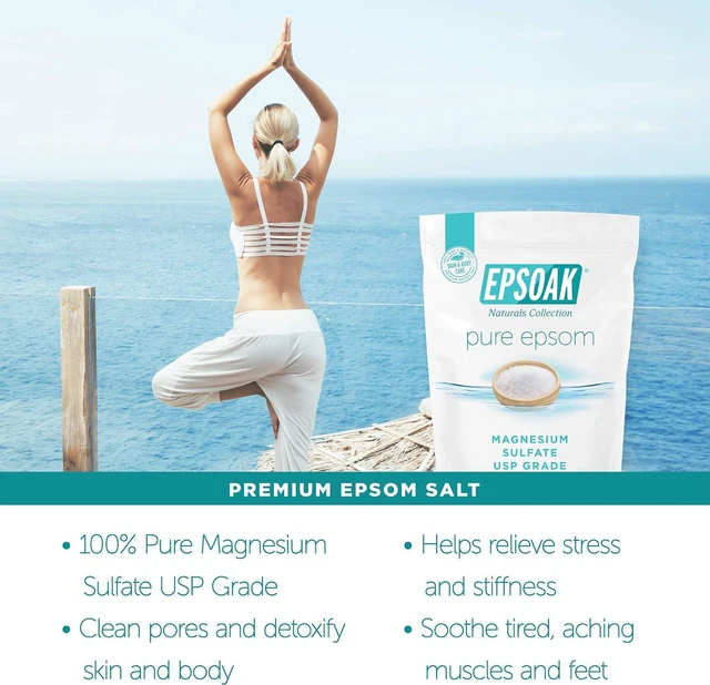 Alt view image 2 of 7 - Epsoak Epsom Salt 2 lb. Magnesium Sulfate USP. Resealable Epsom Salt Bag Unscented, Made in The USA, Cruelty-Free Certified