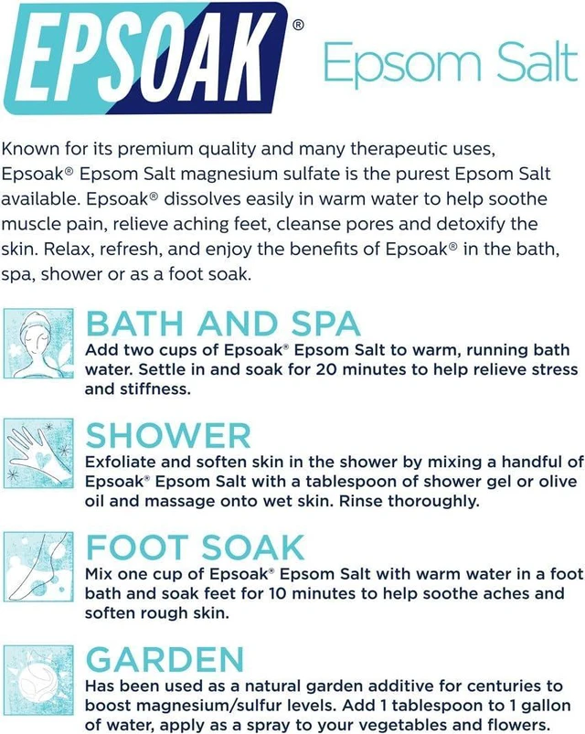 Alt view image 7 of 7 - Epsoak Epsom Salt 2 lb. Magnesium Sulfate USP. Resealable Epsom Salt Bag Unscented, Made in The USA, Cruelty-Free Certified