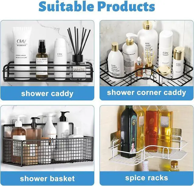 Alt view image 4 of 7 - Chris.W 4 Pack Clear Adhesive Suction Sticker for No Drilling Bathroom Shower Shelf Accessories, Super Strong Adhesive Wall Sticker for Shower Caddy and More
