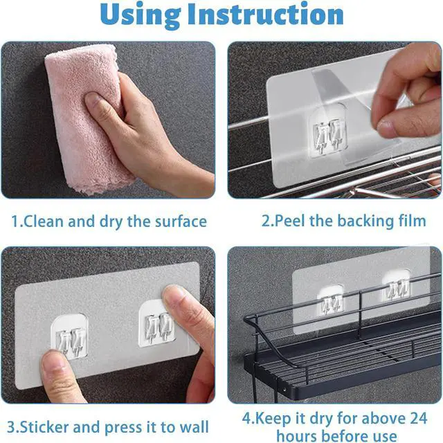 Alt view image 7 of 7 - Chris.W 4 Pack Clear Adhesive Suction Sticker for No Drilling Bathroom Shower Shelf Accessories, Super Strong Adhesive Wall Sticker for Shower Caddy and More