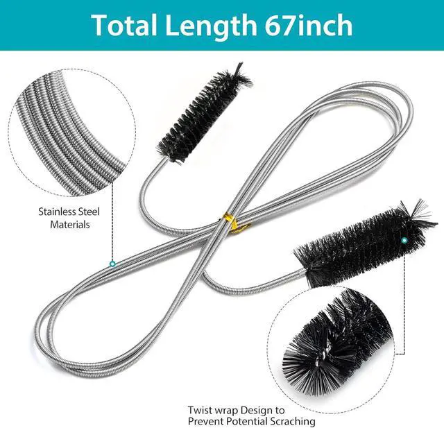 Alt view image 3 of 7 - RayTour Extra-Thick Drain Brush with Stronger Spring - 67-Inch Flexible Pipe Cleaning Tool - Dual Bristle Heads - Ideal for Curved Pipes and Slim Holes Black