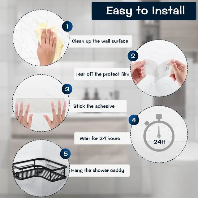 Alt view image 6 of 7 - AKTECKE Shower Caddy Replacement Stickers, No Drilling Transparent Adhesive Strips for Shower Caddy, Soap Holder, Bathroom Storage Shelves & Kitchen Racks(4pack)