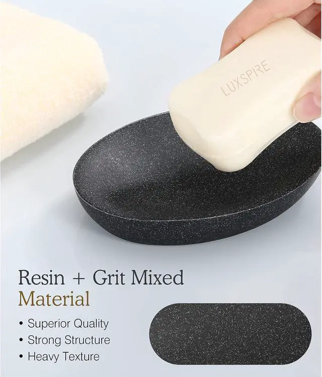 Alt view image 2 of 6 - Luxspire Oval Soap Dish, Resin Drainage Holder for Countertop, Gravel Black