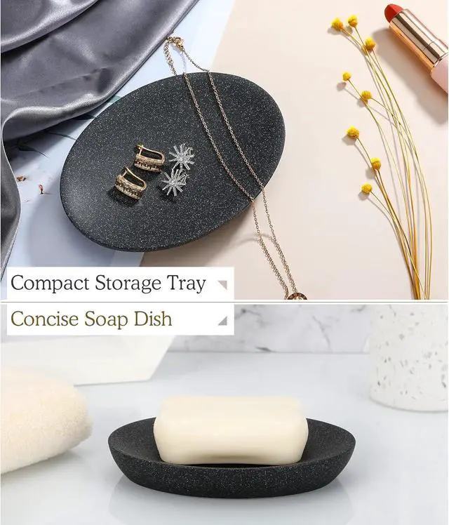 Alt view image 3 of 6 - Luxspire Oval Soap Dish, Resin Drainage Holder for Countertop, Gravel Black
