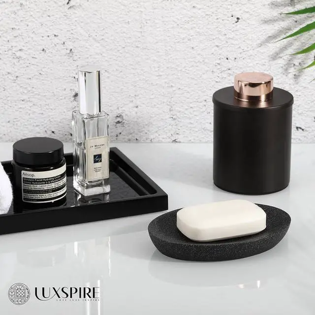 Alt view image 6 of 6 - Luxspire Oval Soap Dish, Resin Drainage Holder for Countertop, Gravel Black