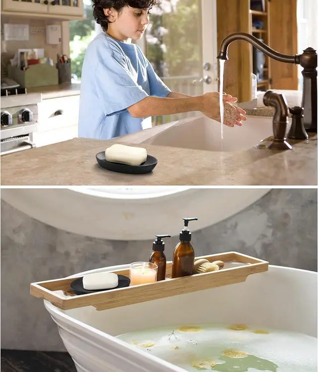 Alt view image 5 of 6 - Luxspire Oval Soap Dish, Resin Drainage Holder for Countertop, Gravel Black