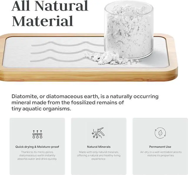 Alt view image 4 of 7 - Water Absorbing Stone Tray for Sink, Kitchen Sink Caddy Organizer, Diatomite Bathroom Vanity Counter Tray, Soap Dispenser Sponge Holder, Fast Drying Stone Faucet Mat with Bamboo Tray