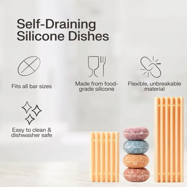 Alt view image 4 of 7 - The Earthling Co. Self Draining Soap Dish Silicone Soap Holder to Prevent Mushy Bars and Extend Bar Life, Shampoo and Conditioner Bar Tray for Bathroom, Shower, Countertops (Small Dish)