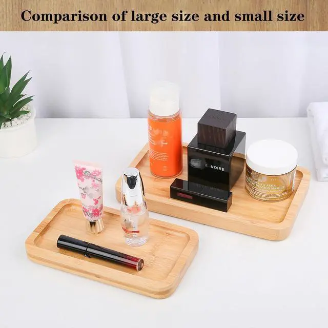 Alt view image 2 of 6 - Natural Bamboo Vanity Tray, Smooth Wooden Bathroom Organizer