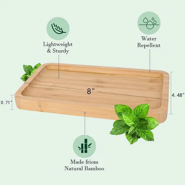 Alt view image 6 of 6 - Natural Bamboo Vanity Tray, Smooth Wooden Bathroom Organizer