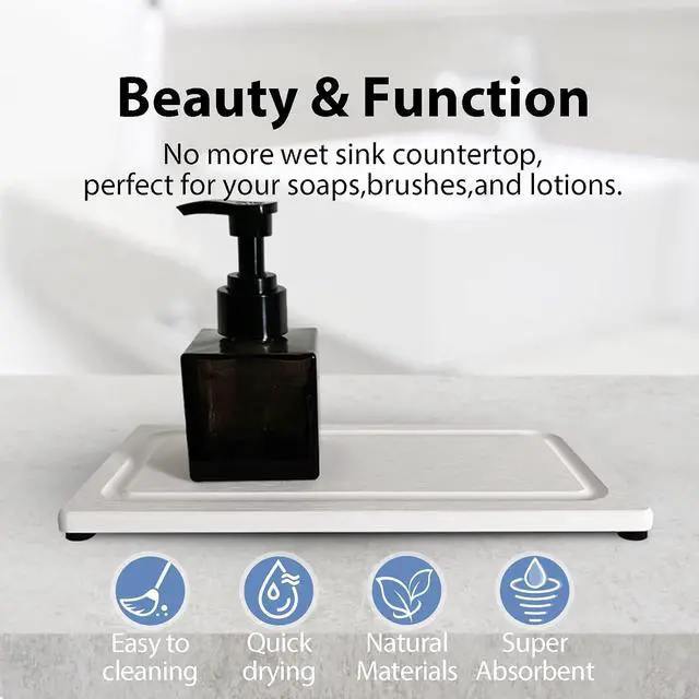 Alt view image 4 of 7 - 2 PCS Water Absorbing Stone Trays for Bathroom Sink Fast Drying Coasters