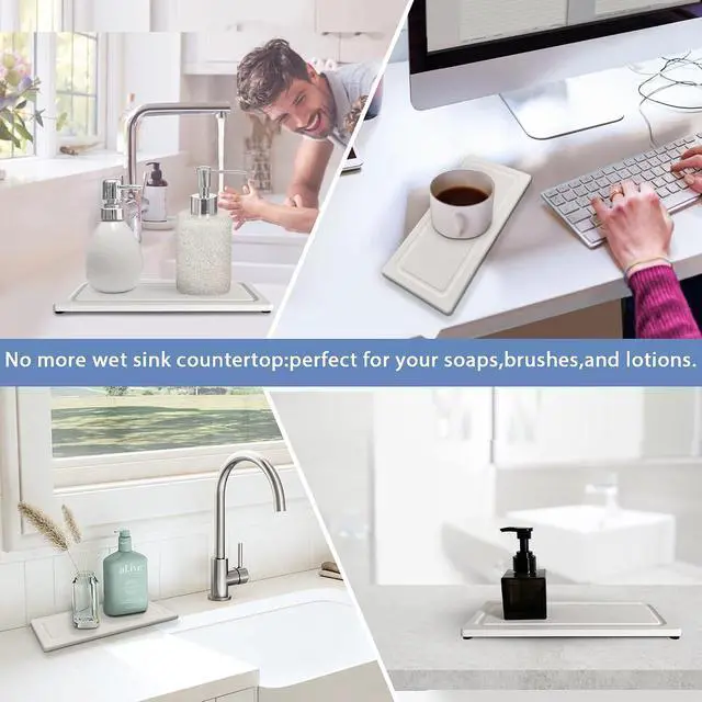 Alt view image 7 of 7 - 2 PCS Water Absorbing Stone Trays for Bathroom Sink Fast Drying Coasters