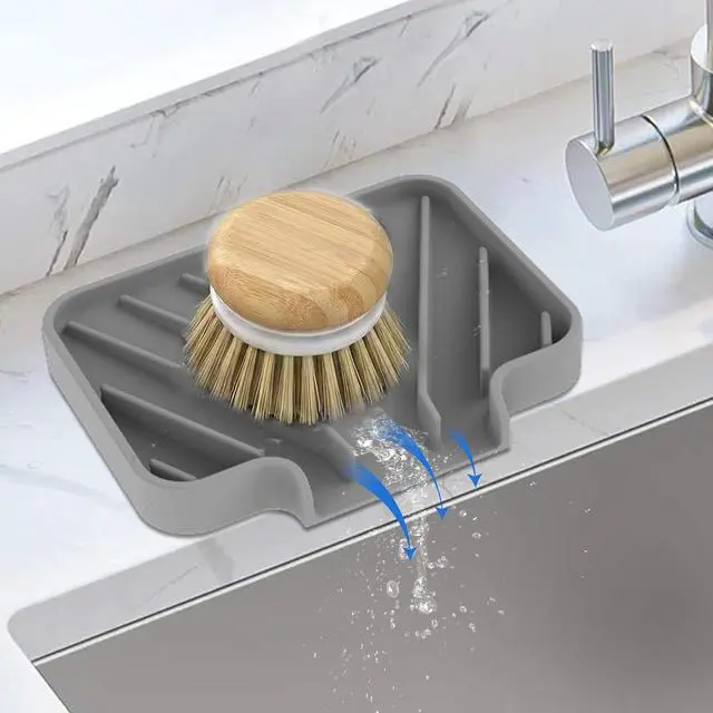 Alt view image 6 of 7 - JACZZO Silicone Soap Dish for Shower and Bathroom - Small Bar Soap Holder with Self Draining Spout - Non-Slip Sink Tray Organizer for Kitchen Counter and Narrow Ledge, Gray (3.5" x 5")
