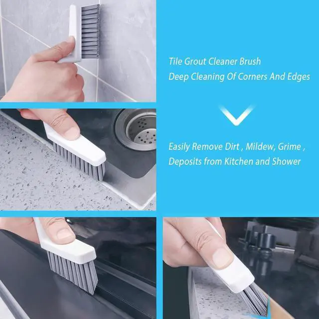 Alt view image 2 of 7 - Lumkew Grout Cleaner Brush V Shape, Stiff Grout Cleaning Brushes for Tile Floor, Handheld Grout Scrub Brush Set for Shower, Bathroom, Kitchen, Household Use,2 pcs