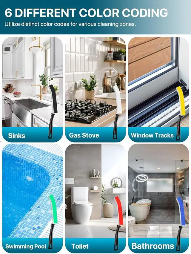 Alt view image 7 of 7 - 6Pcs Hard Bristle Crevice Cleaning Brush, Multifunctional Premium Crevice Cleaning Tool, Designed for Cleaning Narrow Spaces, Suitable for Toilet, Faucets,Kitchen,Grout, KOSPRIE