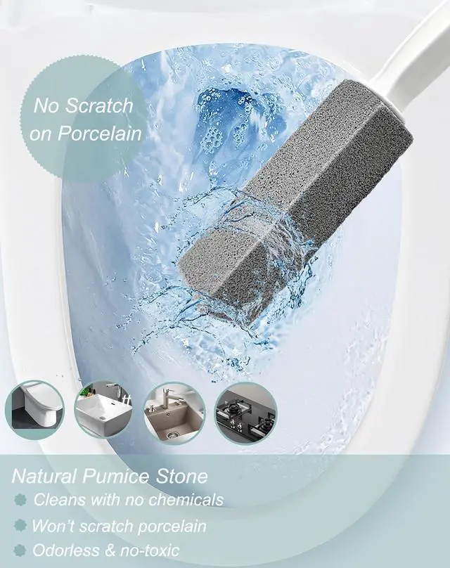 Alt view image 4 of 7 - Pumice Stone Toilet Brush for Cleaning Toilet Bowl with Handle, Pumice Stick Pumice Scouring Pad for Cleaning, 4 Pack