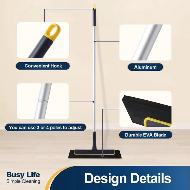 Alt view image 2 of 7 - Yocada Floor Squeegee Broom EVA Foam Blade Aluminum Pole