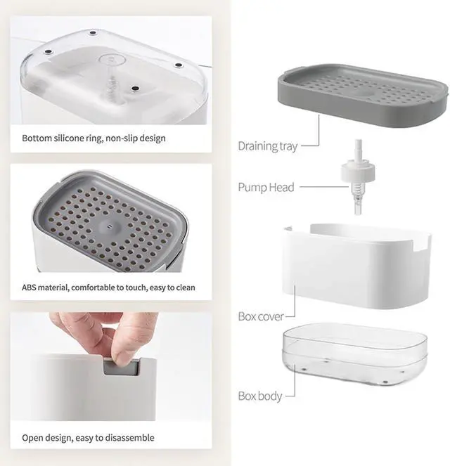 Alt view image 2 of 7 - Dish Soap Dispenser for Kitchen Sink with Sponge Included, RUFCRIL 10oz/300ml Soap Pump Dispenser and Sponge Holder, Black