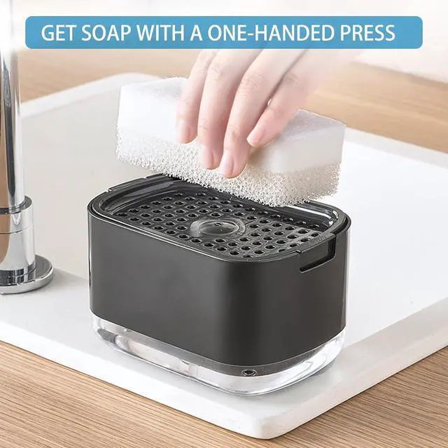 Alt view image 4 of 7 - Dish Soap Dispenser for Kitchen Sink with Sponge Included, RUFCRIL 10oz/300ml Soap Pump Dispenser and Sponge Holder, Black