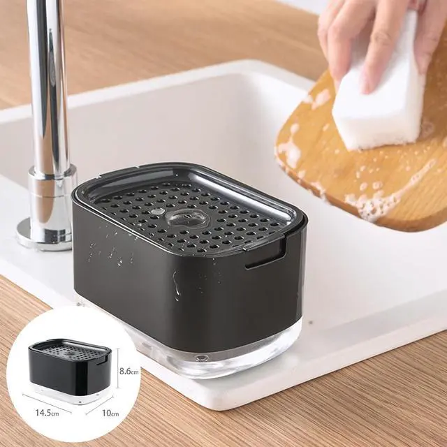 Alt view image 3 of 7 - Dish Soap Dispenser for Kitchen Sink with Sponge Included, RUFCRIL 10oz/300ml Soap Pump Dispenser and Sponge Holder, Black