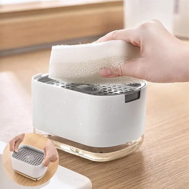 Alt view image 5 of 7 - Dish Soap Dispenser for Kitchen Sink with Sponge Included, RUFCRIL 10oz/300ml Soap Pump Dispenser and Sponge Holder, Black